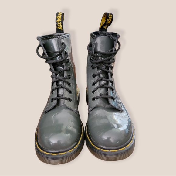 Dr Martens Gray Patent Leather Boots - Picture 2 of 7
